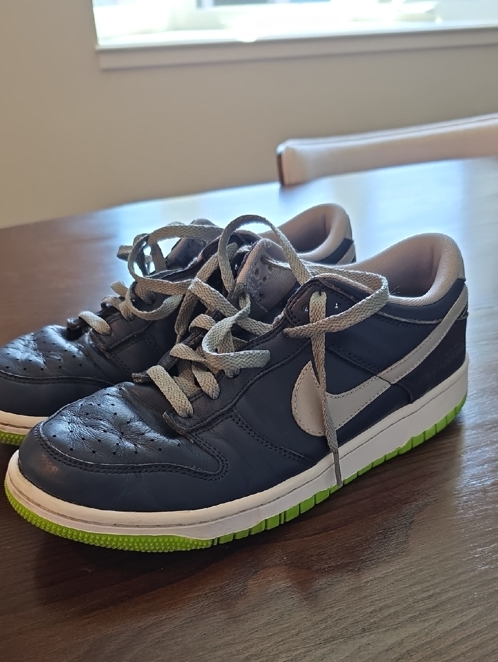 Nike Seahawks Navy and Lime Low-Top Dunks